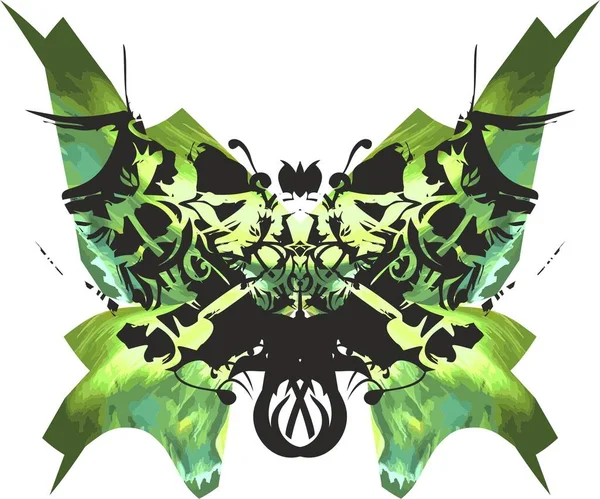 あなたの創造的なデザインのための白い背景に緑の柄の蝶の翼 休日やイベント プリント テキスタイル ポストカード タトゥー カバー 壁紙のための花のモチーフと明るい蝶の翼 — ストックベクタ