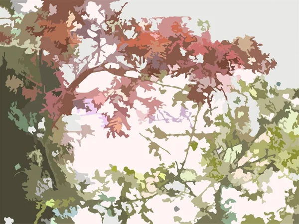 Осінній Фон Червоних Зелених Тонах Текстилю Гілки Дерева Брижі Принтів — стоковий вектор