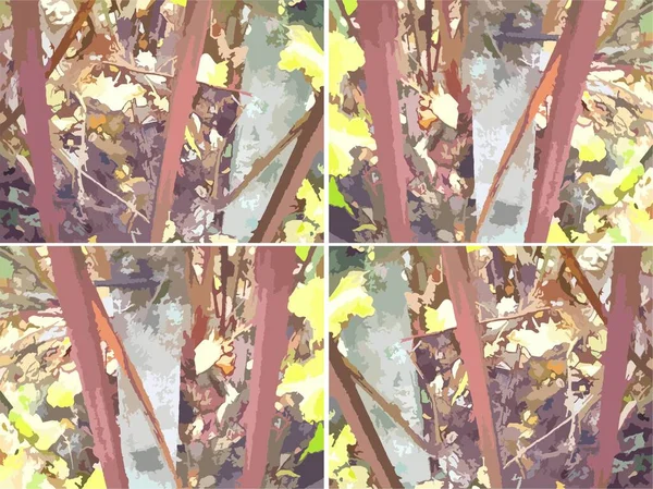 Φθινοπωρινό Κολάζ Χρωματιστά Φύλλα Για Εκτυπώσεις Υφάσματα Σκουριασμένες Μεταλλικές Κατασκευές — Διανυσματικό Αρχείο