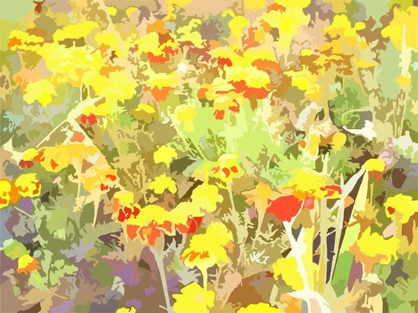 Levendige Bloemenachtergrond Voor Textiel Behang Bloemmotief Geel Oranje Groene Tinten — Stockvector
