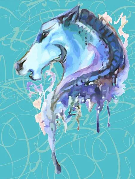 Aquarellfarbener Pferdekopf Plätschert Vor Hellblauem Hintergrund Buntes Grunge Wellenpferd Symbol — Stockvektor