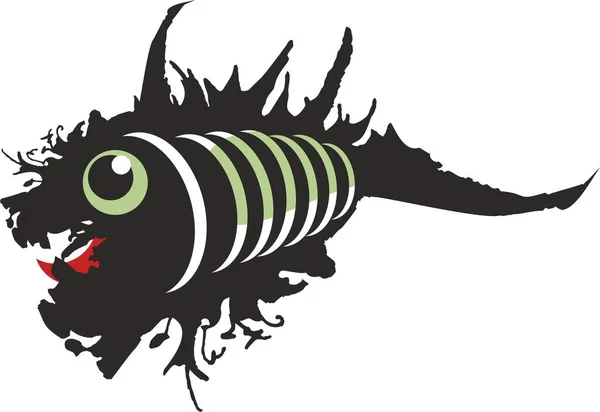 Potwór Ryby Odcieniach Czarno Zielonych Białym Dla Kreatywnych Pomysłów Ryby — Wektor stockowy
