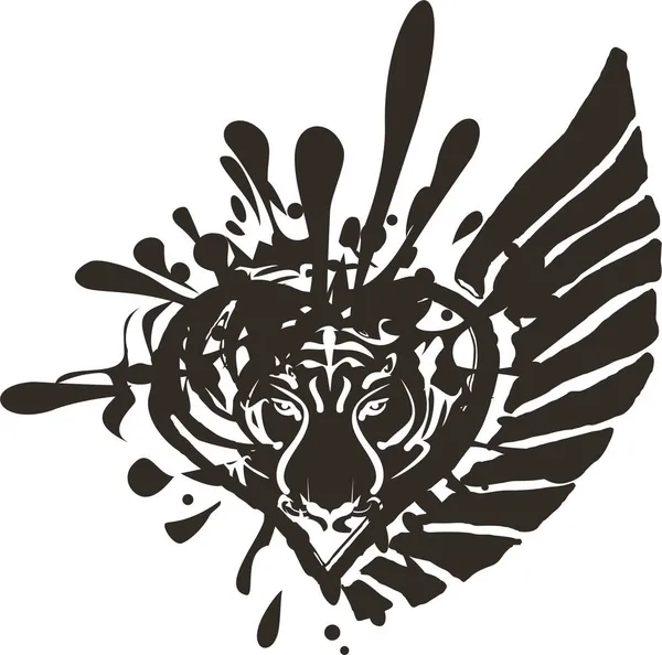 Grunge Tiger Herz Symbol Spritzt Für Ihre Kreativen Ideen Brüllender — Stockvektor