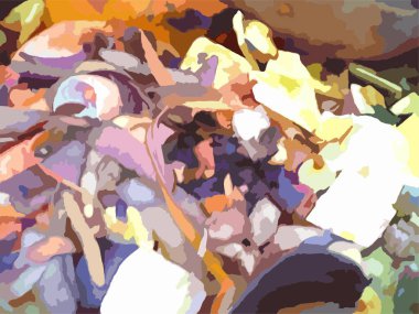 Dokular ya da parmak izleri için iğrenç bir arka plan. Çevresel kavramlar, kapaklar ya da duvar kağıtları, tekstil, posterler, kumaş ürünleri vs. için gıda artıklarıyla çok renkli arkaplan.