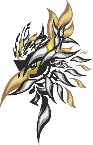 あなたのデザインのための黒灰色の金色のトーンでイーグルヘッドコンセプト プリント ポスター等の漫画のキャラクターとして金銀箔の要素によって形成された鷲又は鳳凰の頭 — ストックベクタ