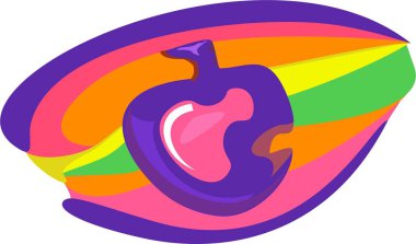 Tasarımınız için beyaz arka planda renkli bir göz amblemi. Logolar, amblemler, web simgeleri, iş için fikirler, tekstil ve baskılar için ısırılmış elma şeklinde göz konsepti..