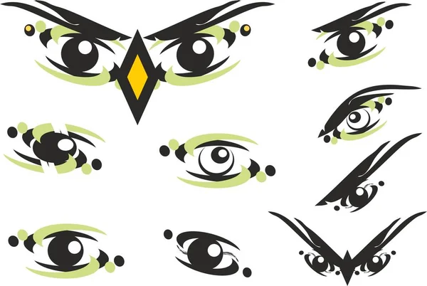 Eye Icons Owl Mask White Backdrop Your Design Black Green — Stock Vector