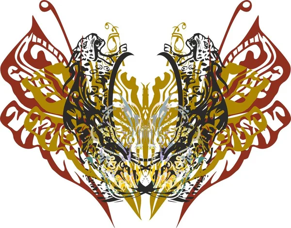 Ailes Papillons Tropicaux Colorés Comme Cadre Avec Des Motifs Jaguar — Image vectorielle