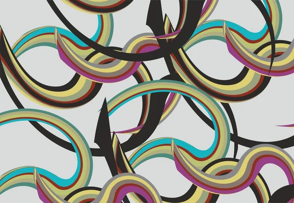 Colored Twirled Wavy Elements Gray Wallpeper Textiles Funky Background Lines — Vetor de Stock