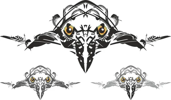Tribal Raven Symbols Three Options White Background Your Design Festival — Vetor de Stock