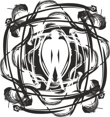 Tribal linear frame with man element inside in black-white tones. Beautiful interlacing pattern for backgrounds or textures, wallpaper, posters, covers, textiles, prints, fabric, fashion trends, etc.