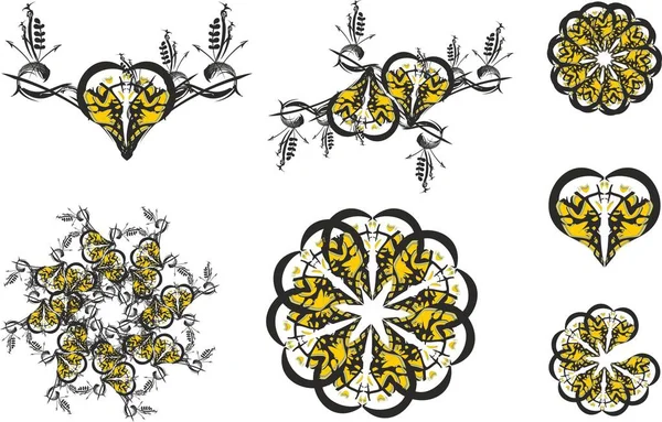 あなたのデザインのための白い背景にヘビと花のシンボル ハート型の部族ヘビ頭と休日やイベント タトゥー プリント ファッショントレンドなどの花のモチーフ — ストックベクタ