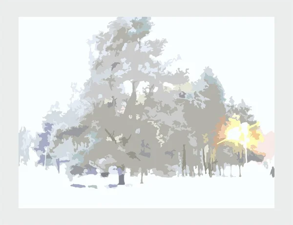 Laconic Winter Landscape Posters Wallpaper Spruce Pine Trees Daylight Backgrounds — Stok Vektör