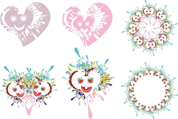 Symboles Coeur Éclaboussures Cadre Sur Fond Blanc Symboles Amour Dans — Image vectorielle