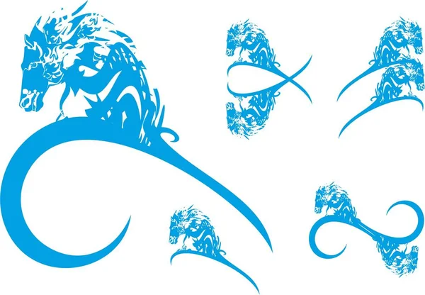 Μπλε Άλογο Σύμβολα Λευκό Φόντο Για Εμβλήματα Εκτύπωση Διακοσμημένα Υγρά — Διανυσματικό Αρχείο