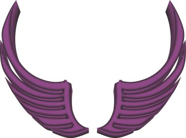 Yaratıcı fikirlerin için beyaz bir zeminde mor üç boyutlu kanatlar. Tatil ve etkinlikler için mor kanatlar, kumaş ürünleri, duvar kağıtları, moda trendleri, tişörtlerdeki baskılar, posterler, tekstil, vs..