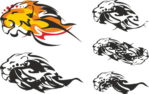 Flaming Lion Head Symbols Form Wave White Background Roaring Lion — Stock Vector