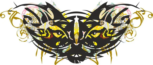 Colorida Máscara Gato Ornamental Con Elementos Florales Peligroso Símbolo Cabeza — Vector de stock