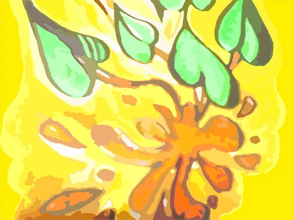 Yellow Green Orange Leaves Splashes Watercolor Foliage Orange Splash Element — Image vectorielle