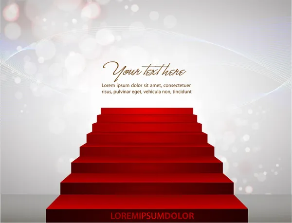 Merdivenler, metin işaret eden kırmızı halıda.