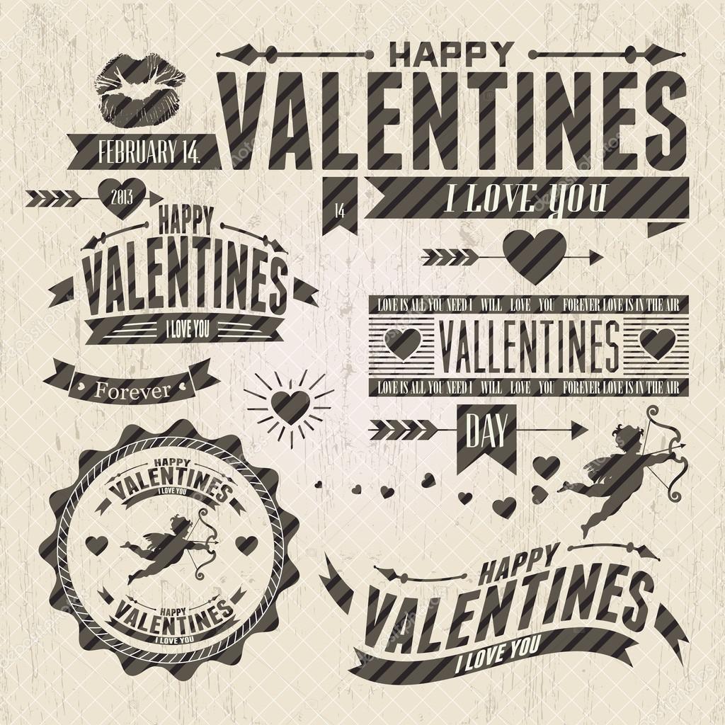 Valentine s Day vintage design elements