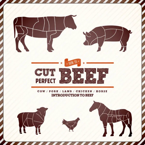 Guia de diagrama vintage para cortar carne —  Vetores de Stock