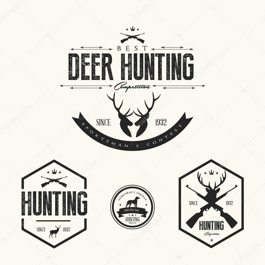 Set of vintage hunting labels and badges