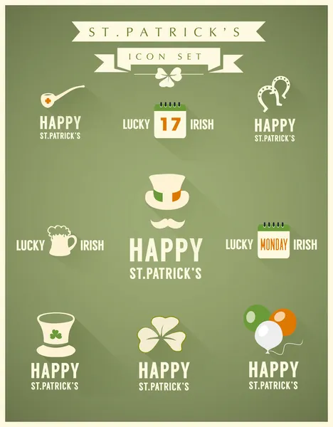 A set of flat design long shadow icons for St. Patrick's Day — Stock Vector