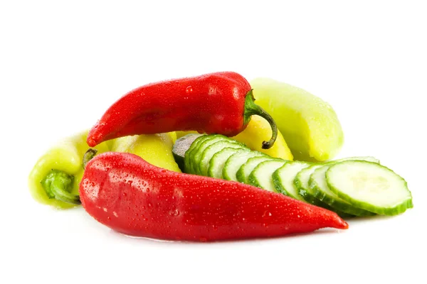 Chilli and cucumber isolated on white background — Stock Photo, Image