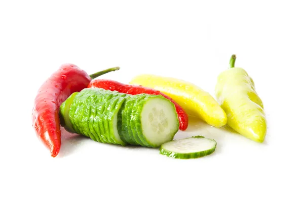 Chilli and cucumber isolated on white background — Stock Photo, Image