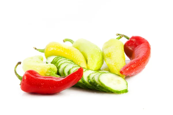 Chilli and cucumber isolated on white background — Stock Photo, Image