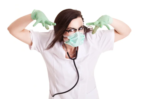 Médico mulher isolado no fundo branco — Fotografia de Stock