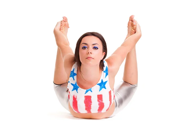 Yoga chica sobre fondo blanco — Foto de Stock