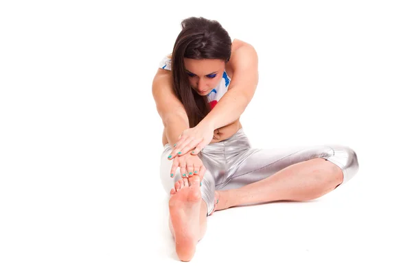 Yoga chica sobre fondo blanco — Foto de Stock