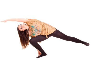 Beyaz arka plan üzerinde izole kız pilatos yoga