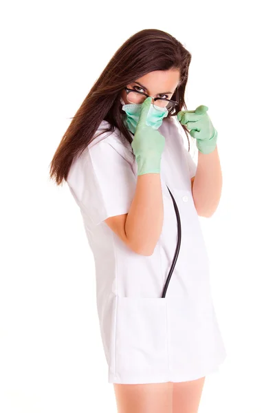 Doktor médico menina de saúde isolado no fundo branco — Fotografia de Stock