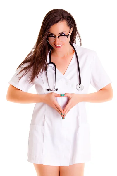 Doktor médico menina de saúde isolado no fundo branco — Fotografia de Stock