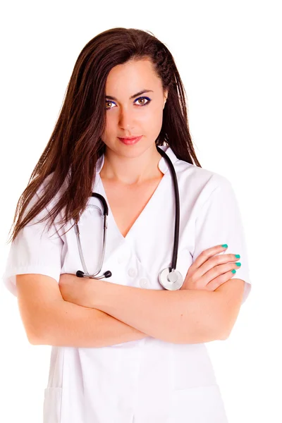 Doktor médico menina de saúde isolado no fundo branco — Fotografia de Stock