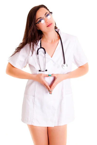 Doktor médico menina de saúde isolado no fundo branco — Fotografia de Stock