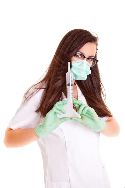 Doktor médico menina de saúde isolado no fundo branco — Fotografia de Stock