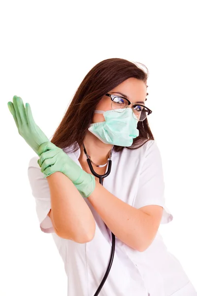 Doktor médico menina de saúde isolado no fundo branco — Fotografia de Stock