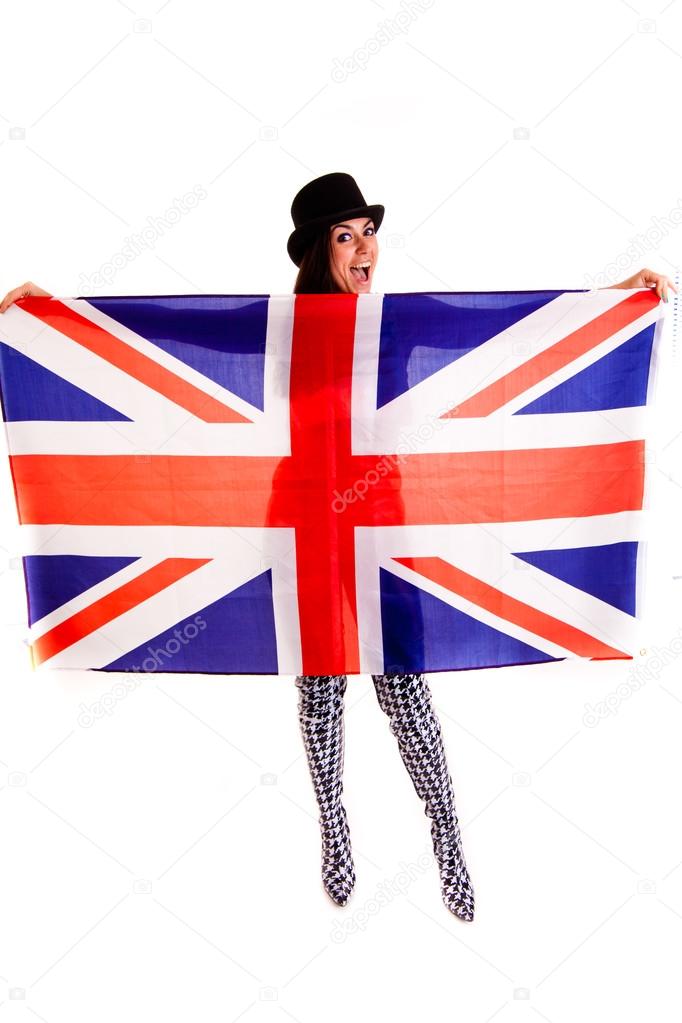 girl english flag isolated on white background