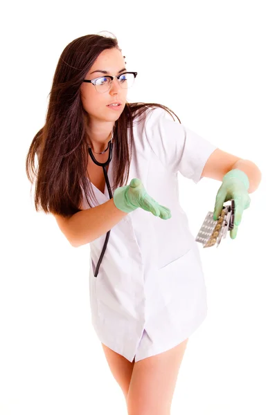 Doktor tıbbi sağlık kız beyaz zemin üzerine izole — Stok fotoğraf