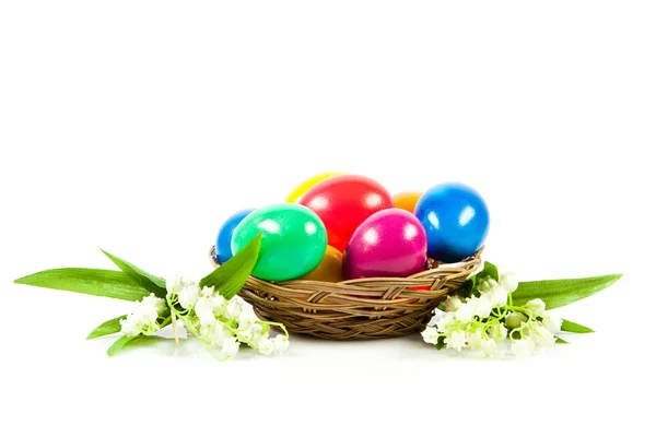 Ester eggs in basket — Stock Photo, Image