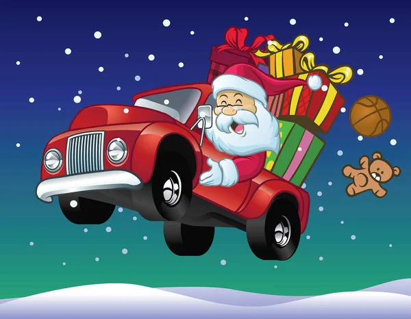 Santa Claus Drive Truck Full Christmas Gift — Vettoriale Stock