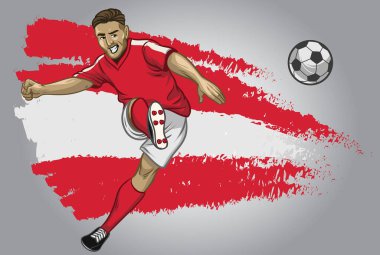 Arkaplan olarak bayraklı Avusturyalı futbolcu