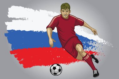 Arka planda bayrak taşıyan Rus futbolcu