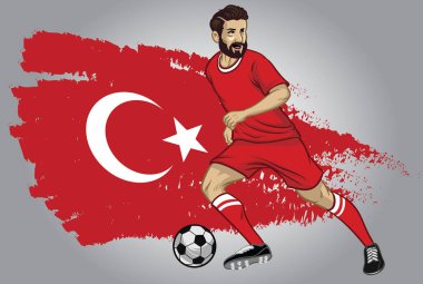 Arkaplan olarak bayraklı Türkiye futbolcusu