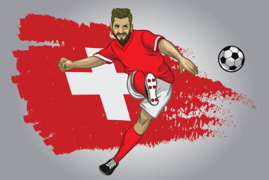 Arkaplan olarak bayraklı İsviçreli futbolcu