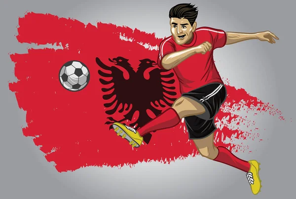 Joueur Football Albanais Avec Drapeau Comme Arrière Plan — Image vectorielle